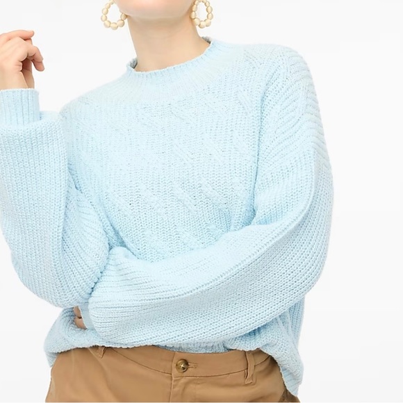J Crew Cotton Blend Cable Mock Neck Sweater XL Blue Breeze NWT - Picture 3 of 9